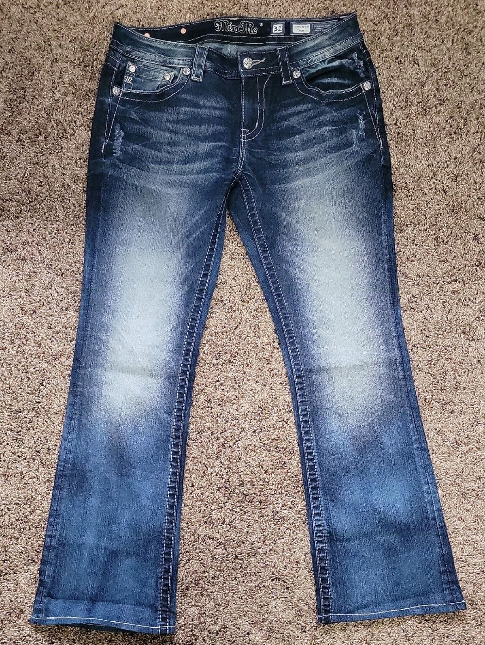 Miss Me Women's Faded Dark Blue Bootcut Jeans 31x29.5